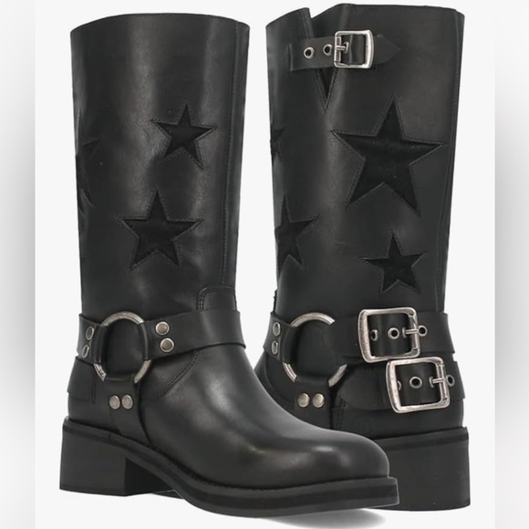 Shoes - Black Moto Star Biker Boots